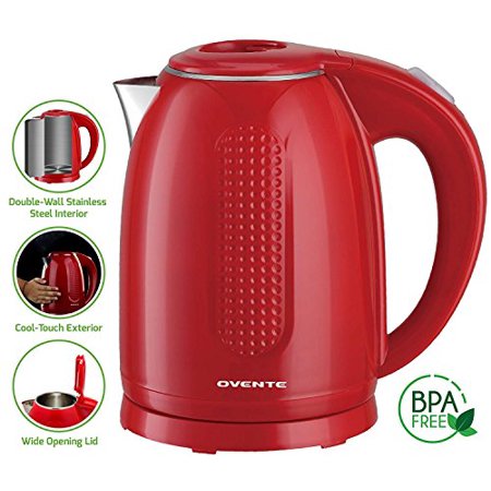 Ovente 1.7L Electric Kettle, Double Wall 304 Stainless Steel Water Boiler